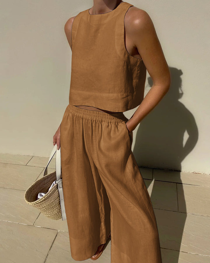 Dwuczęściowy damski zestaw z spódnicą i topem – Stylowy i wszechstronny – Narela-Khaki-S-Trend Polska