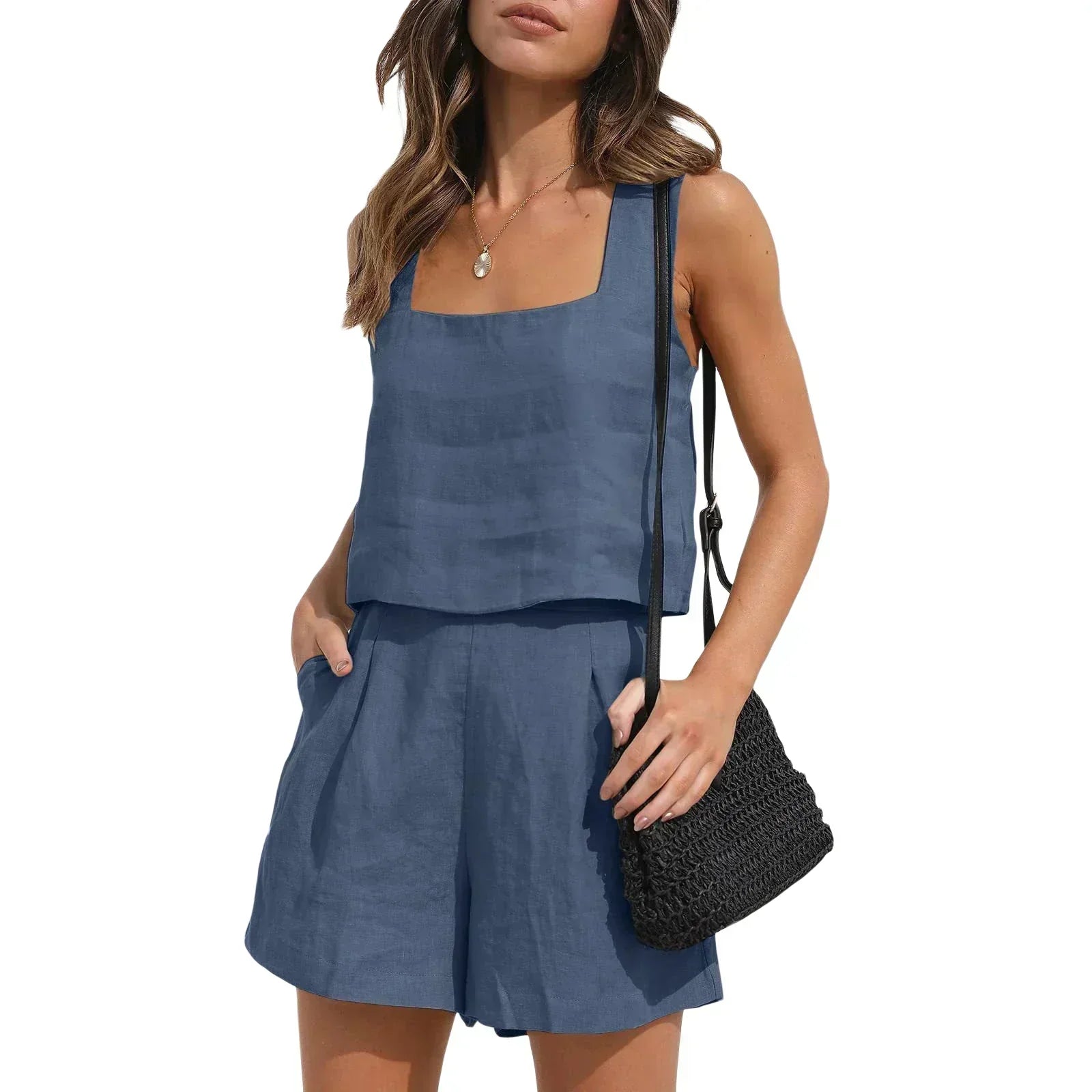 Dwuczęściowy letni outfit ze stylem – Emilia-ciemnoniebieski-S-Trend Polska