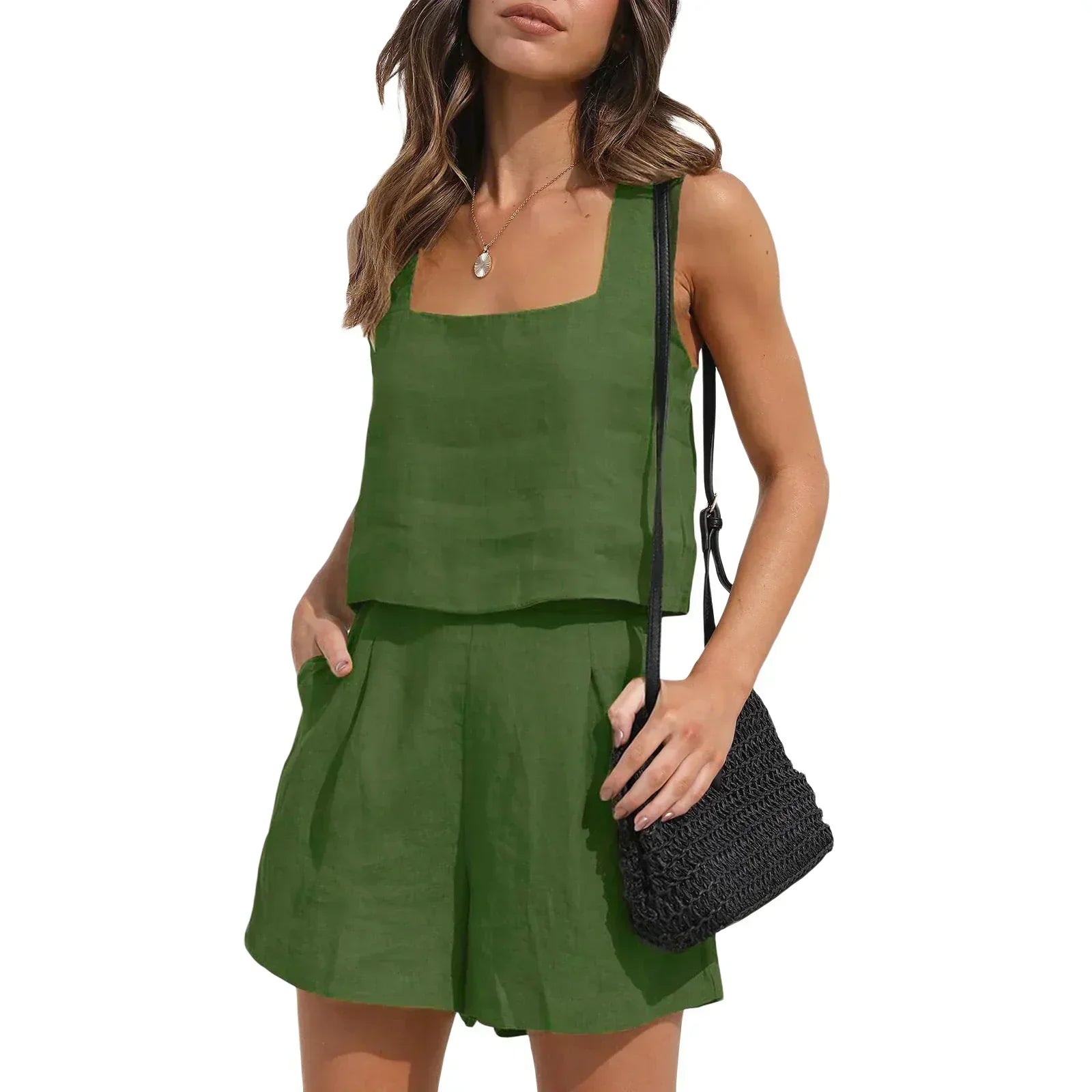 Dwuczęściowy letni outfit ze stylem – Emilia-Ciemnozielony-S-Trend Polska