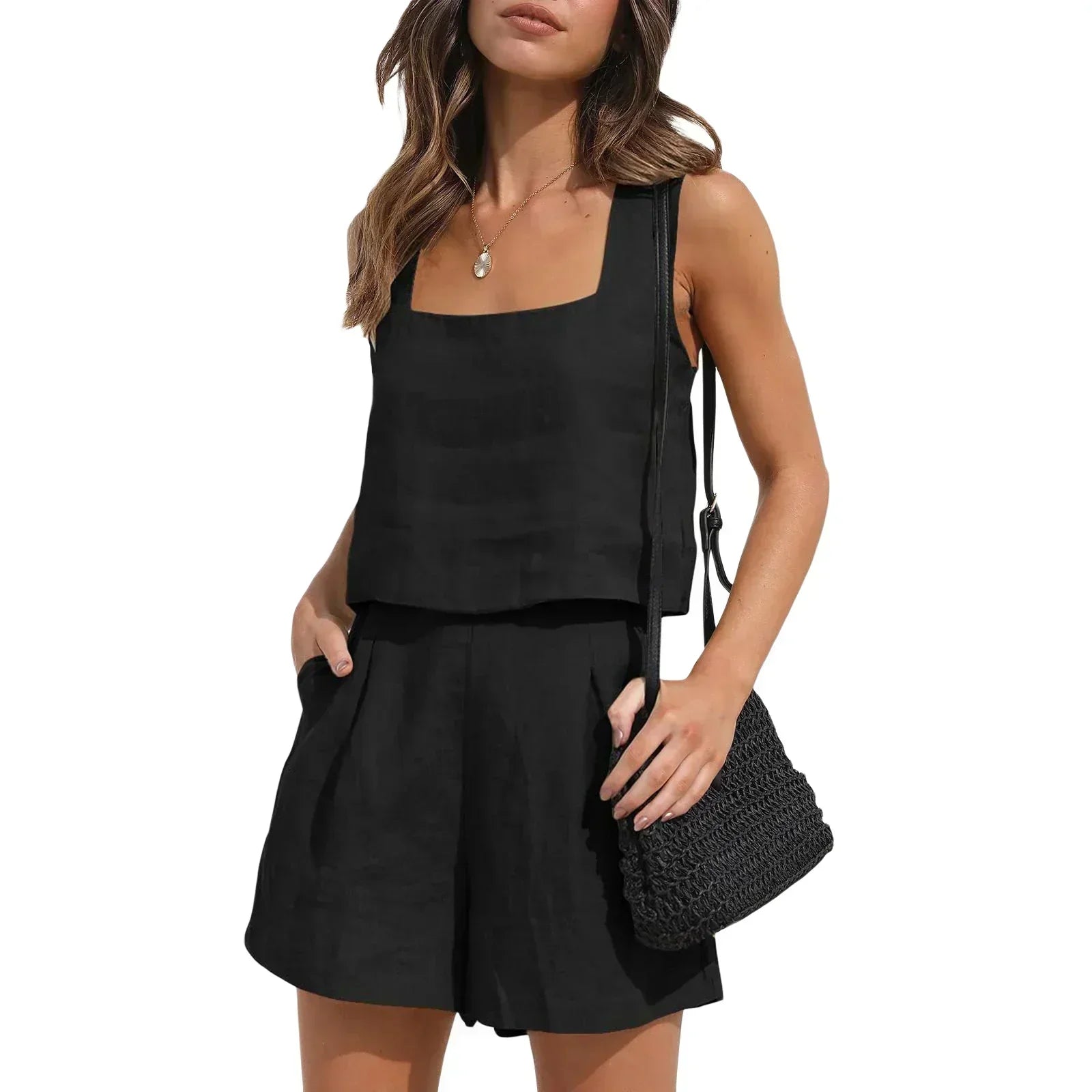 Dwuczęściowy letni outfit ze stylem – Emilia-Czarny-S-Trend Polska