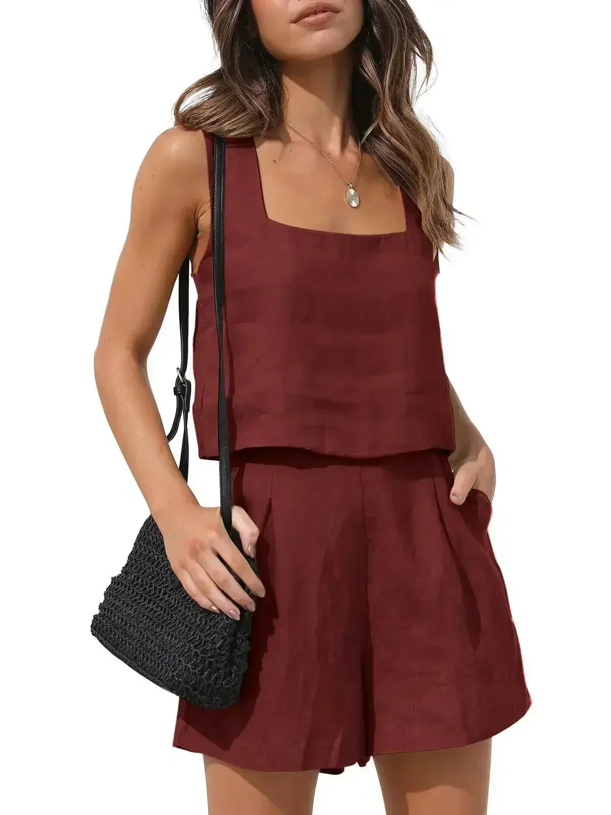 Dwuczęściowy letni outfit ze stylem – Emilia-Czerwony-S-Trend Polska