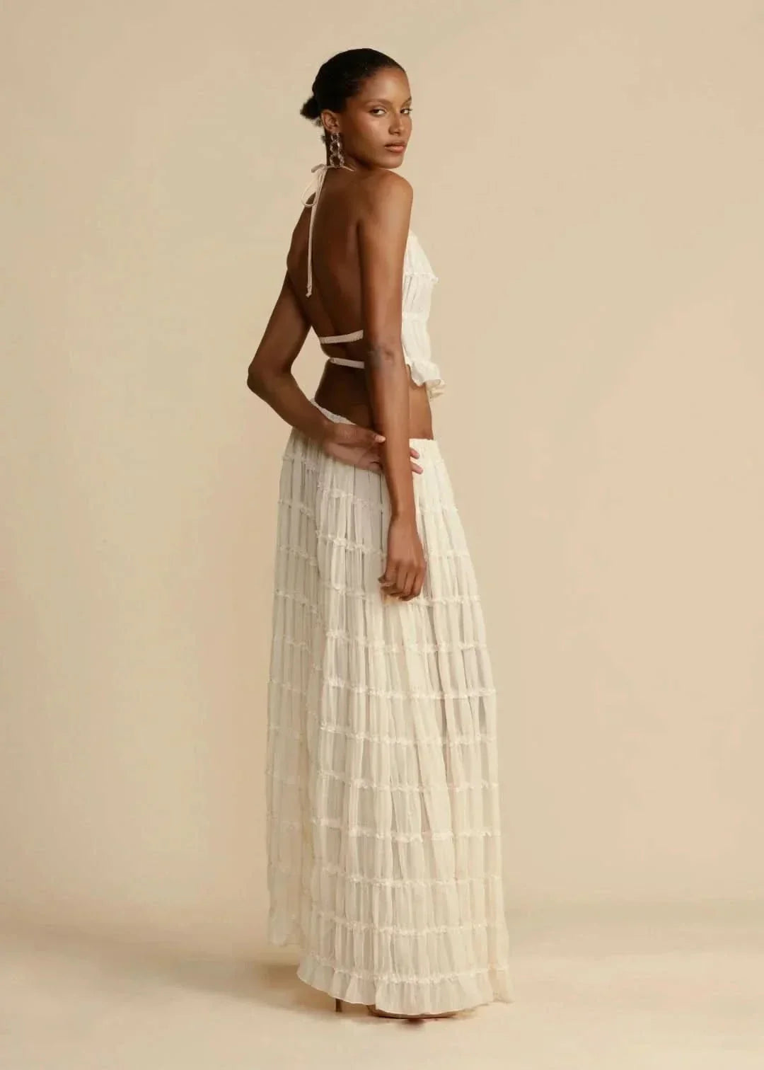 Dwuczęściowy letni strój dla kobiet z boho-spódnicą i bluzką bez ramiączek – Alina-S-Trend Polska