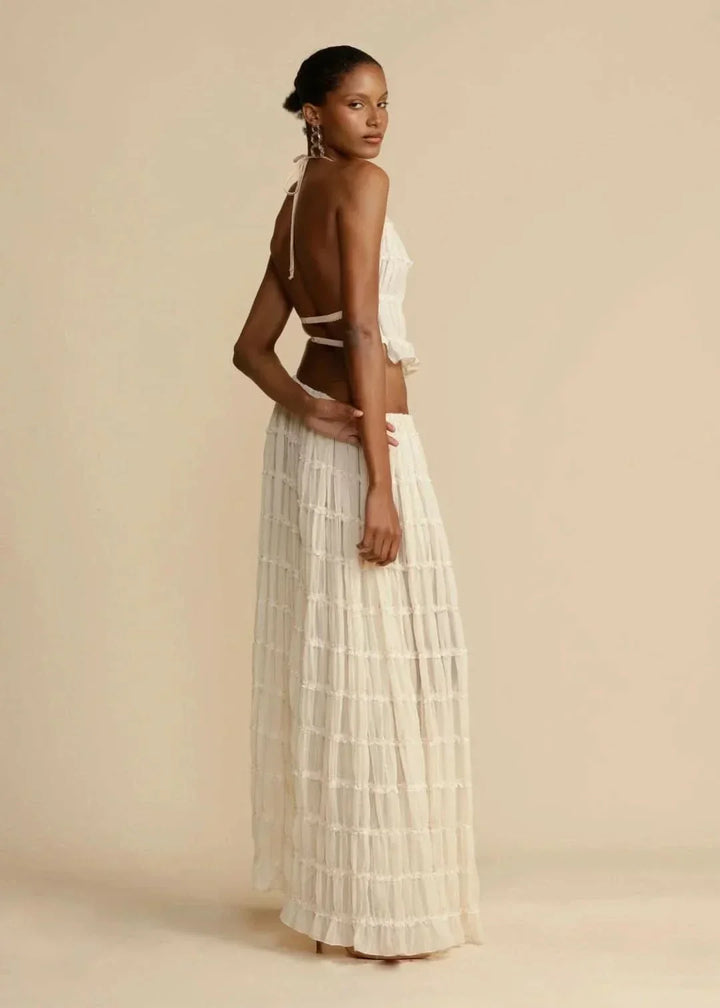 Dwuczęściowy letni strój dla kobiet z boho-spódnicą i bluzką bez ramiączek – Alina-S-Trend Polska
