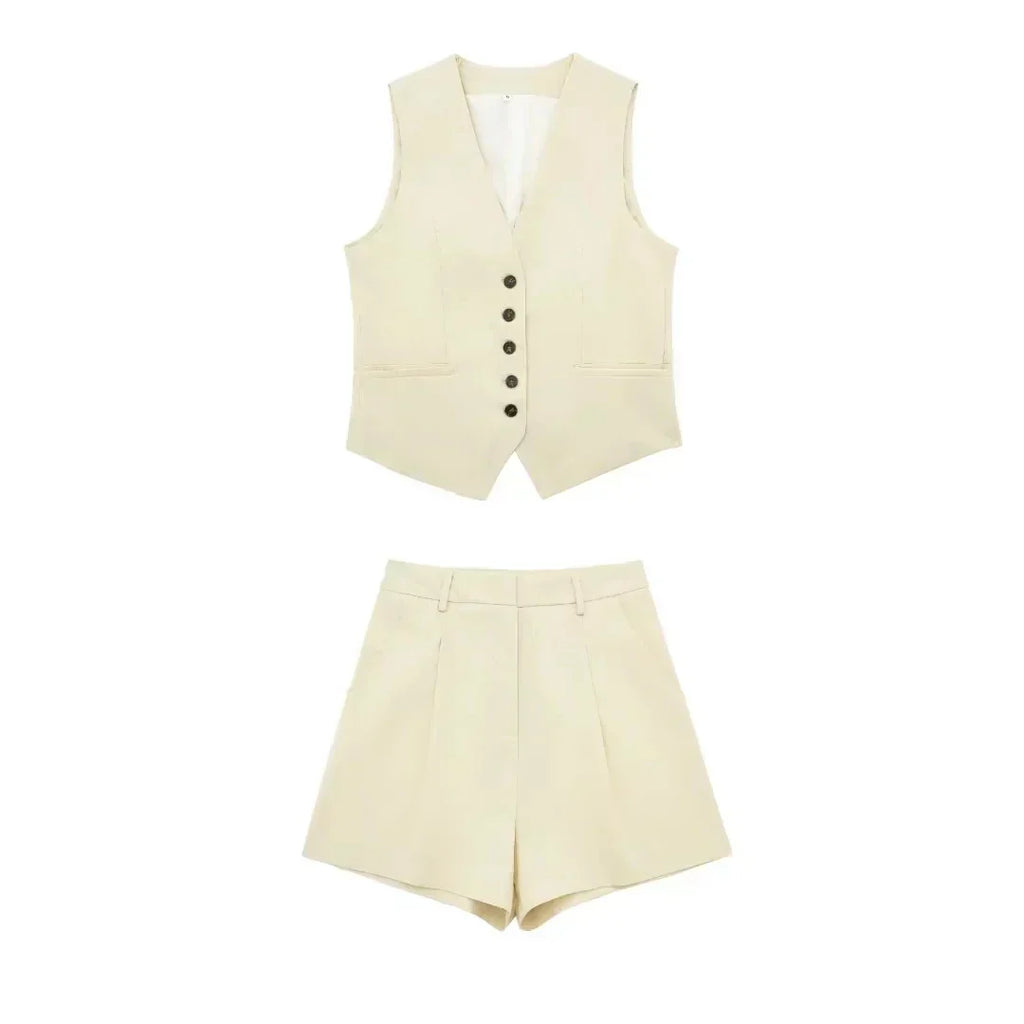 Dwuczęściowy letni strój z vintage'ową bluzką – Amaya-Biały-XS-Trend Polska