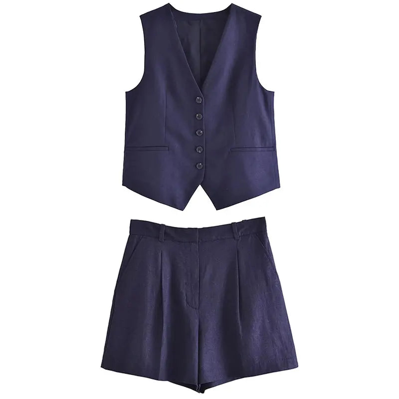 Dwuczęściowy letni strój z vintage'ową bluzką – Amaya-ciemnoniebieski-XS-Trend Polska