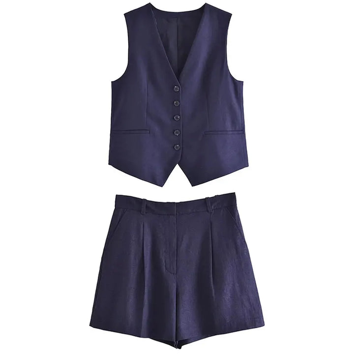 Dwuczęściowy letni strój z vintage'ową bluzką – Amaya-ciemnoniebieski-XS-Trend Polska