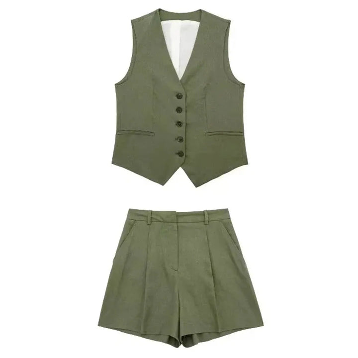 Dwuczęściowy letni strój z vintage'ową bluzką – Amaya-Zielony wojskowy-XS-Trend Polska