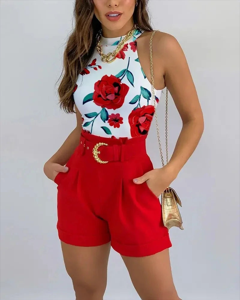 Dwuczęściowy letni zestaw damski – Florina-Czerwony-S-Trend Polska