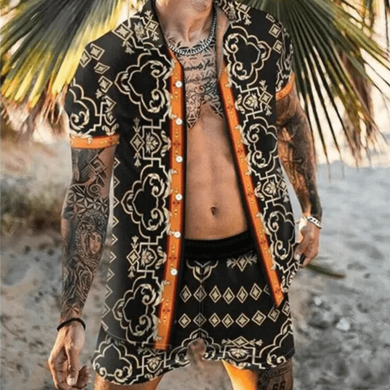 Dwuczęściowy letni zestaw męski z nadrukiem patchwork – Malik-Stil 10-M-Trend Polska