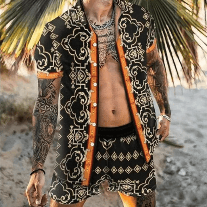 Dwuczęściowy letni zestaw męski z nadrukiem patchwork – Malik-Stil 10-M-Trend Polska