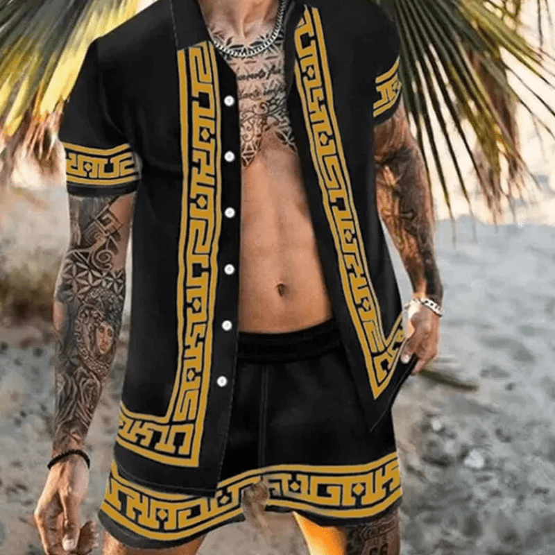Dwuczęściowy letni zestaw męski z nadrukiem patchwork – Malik-Stil 11-M-Trend Polska