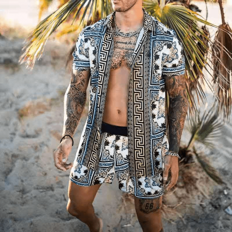Dwuczęściowy letni zestaw męski z nadrukiem patchwork – Malik-Stil 13-M-Trend Polska