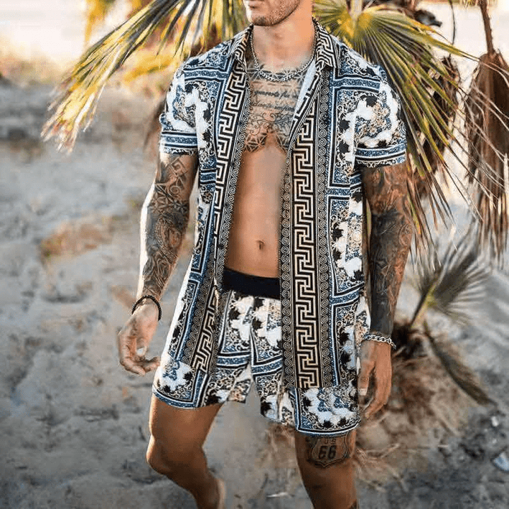 Dwuczęściowy letni zestaw męski z nadrukiem patchwork – Malik-Stil 13-M-Trend Polska