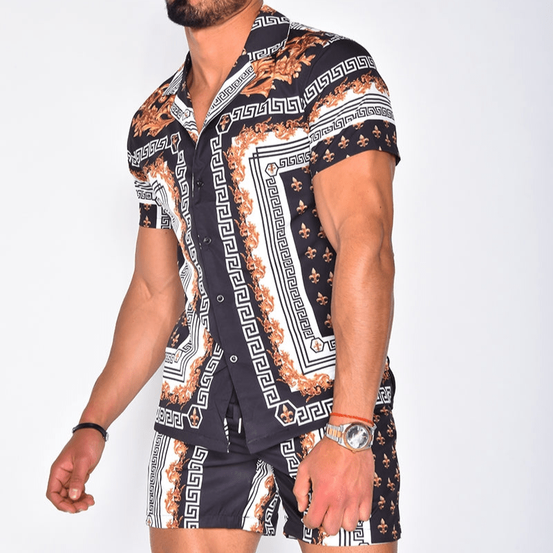 Dwuczęściowy letni zestaw męski z nadrukiem patchwork – Malik-Stil 14-M-Trend Polska