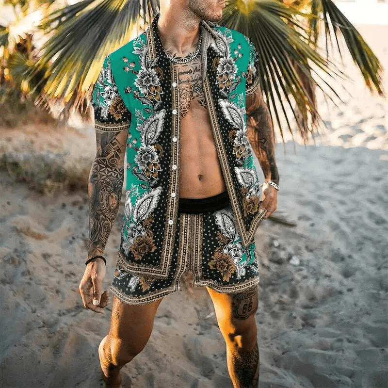 Dwuczęściowy letni zestaw męski z nadrukiem patchwork – Malik-Stil 8-M-Trend Polska