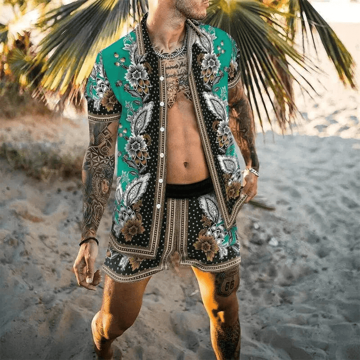 Dwuczęściowy letni zestaw męski z nadrukiem patchwork – Malik-Stil 8-M-Trend Polska