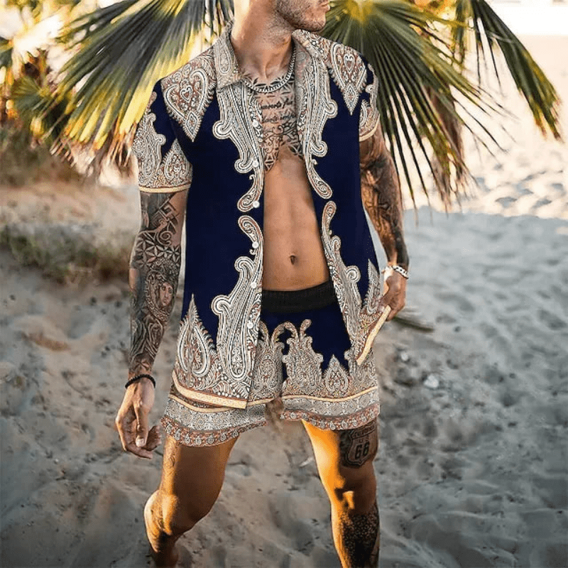 Dwuczęściowy letni zestaw męski z nadrukiem patchwork – Malik-Stil 9-M-Trend Polska