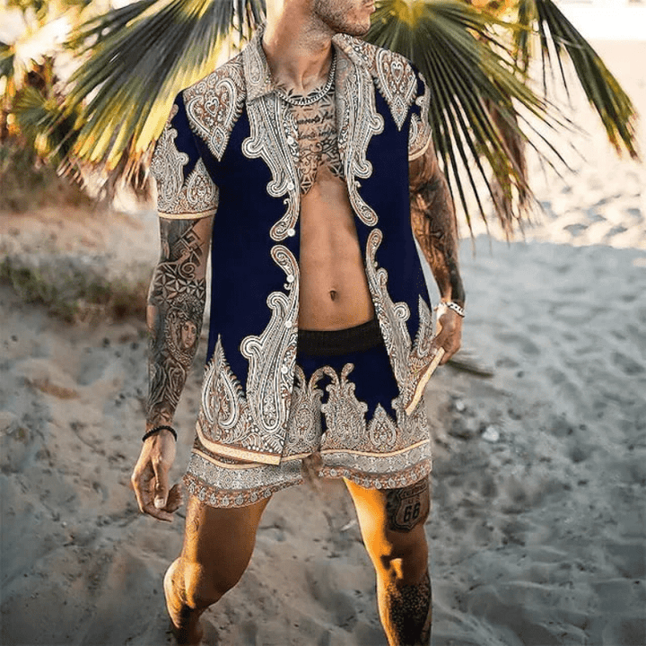 Dwuczęściowy letni zestaw męski z nadrukiem patchwork – Malik-Stil 9-M-Trend Polska