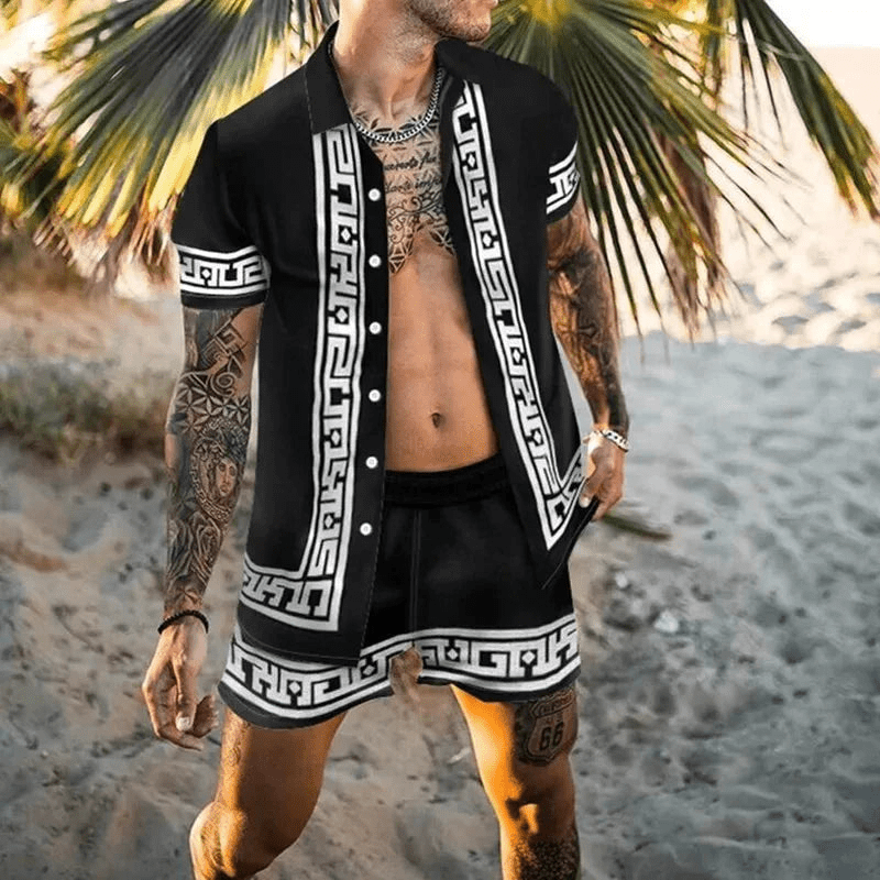 Dwuczęściowy letni zestaw męski z nadrukiem patchwork – Malik-Styl 1-M-Trend Polska