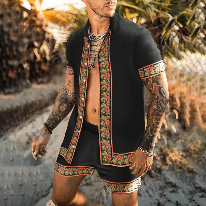 Dwuczęściowy letni zestaw męski z nadrukiem patchwork – Malik-Styl 12-M-Trend Polska