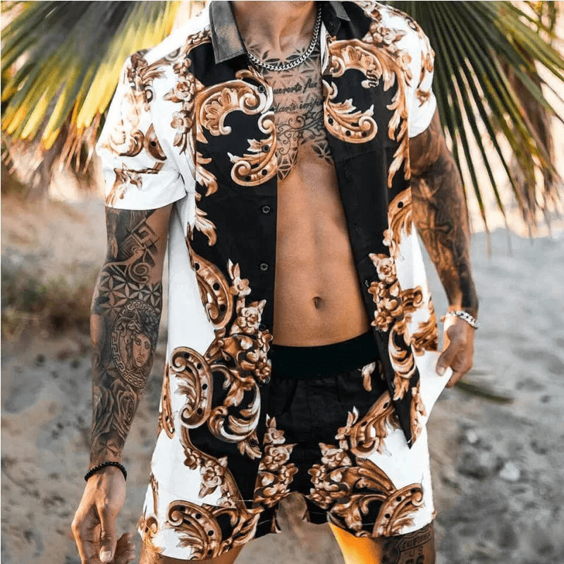 Dwuczęściowy letni zestaw męski z nadrukiem patchwork – Malik-Styl 2-M-Trend Polska