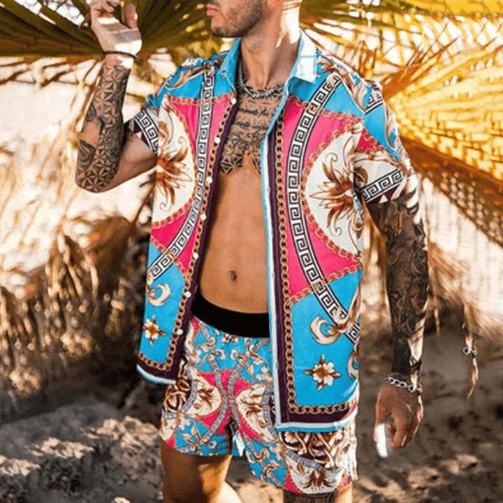 Dwuczęściowy letni zestaw męski z nadrukiem patchwork – Malik-Styl 5-M-Trend Polska