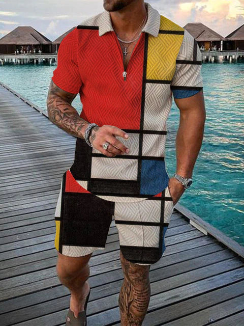 Dwuczęściowy letni zestaw męski z polo i szortami – Damon-Mondrian-S-Trend Polska