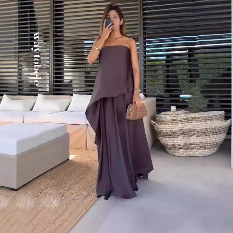 Dwuczęściowy zestaw bluzki bez ramiączek i maxispódnicy dla kobiet – Jolina-XS-Trend Polska