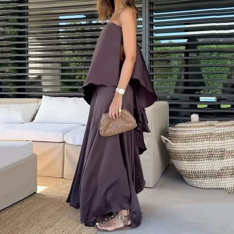 Dwuczęściowy zestaw bluzki bez ramiączek i maxispódnicy dla kobiet – Jolina-XS-Trend Polska