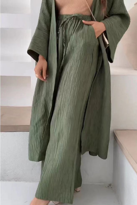 Dwuczęściowy zestaw relax z kamizelką i spodniami – Alizéa-Khaki-S-Trend Polska
