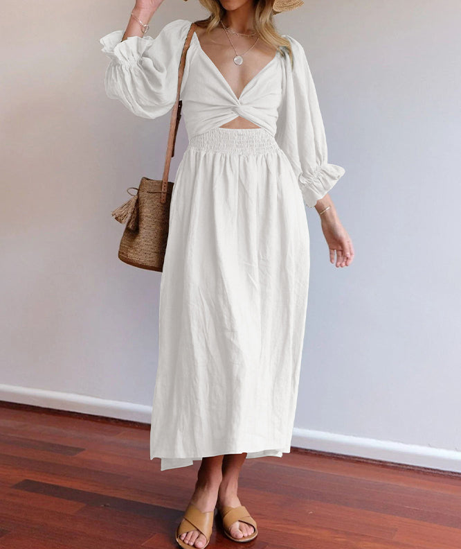 Dwukierunkowa maxi sukienka letnia - Celina-Biały-S-Trend Polska