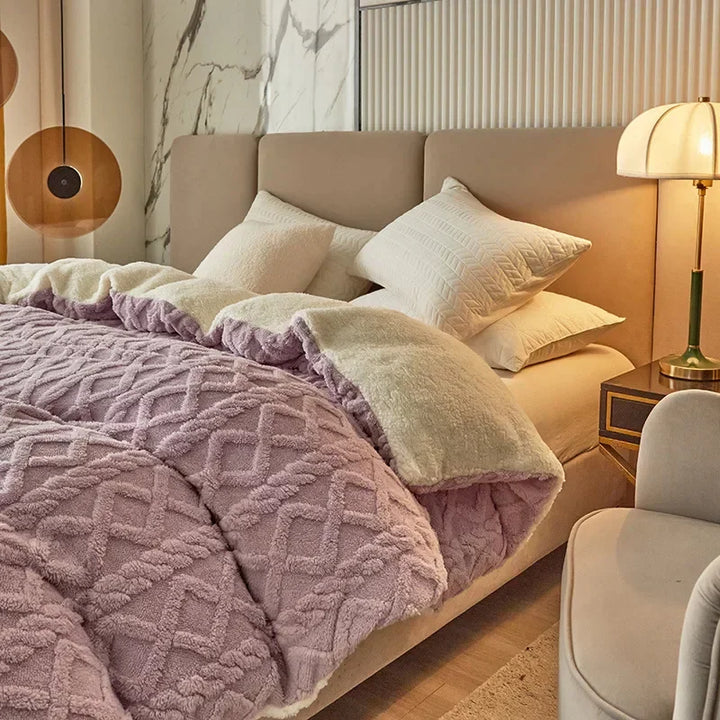 Dwustronna poszwa na kołdrę w kaszmirowym wyglądzie - VelvetWarm-Fioletowy-100x150cm-Trend Polska