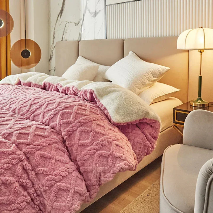 Dwustronna poszwa na kołdrę w kaszmirowym wyglądzie - VelvetWarm-Różowy-100x150cm-Trend Polska