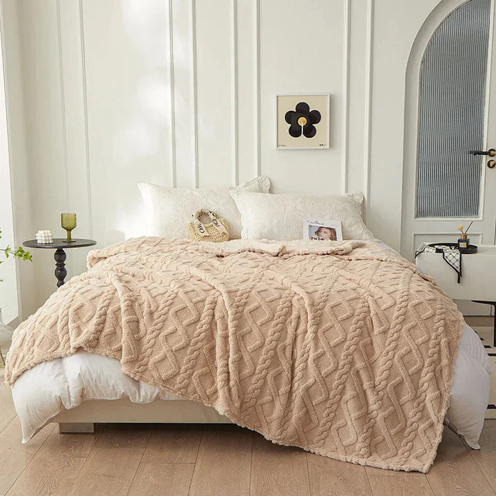 Dwustronny Gruby Wełniany Koc - CozyLuxe-Beżowy-70x100cm-Trend Polska