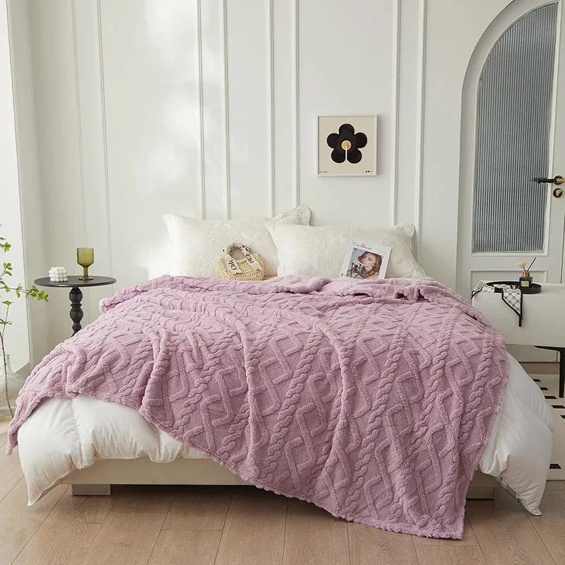Dwustronny Gruby Wełniany Koc - CozyLuxe-Fioletowy-70x100cm-Trend Polska