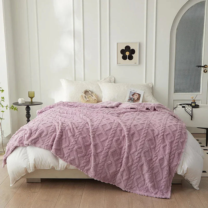 Dwustronny Gruby Wełniany Koc - CozyLuxe-Fioletowy-70x100cm-Trend Polska