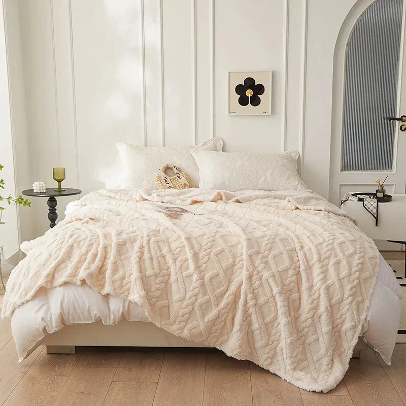 Dwustronny Gruby Wełniany Koc - CozyLuxe-Ivory-70x100cm-Trend Polska