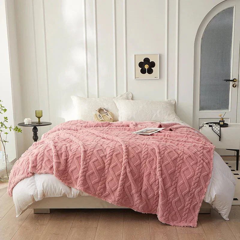 Dwustronny Gruby Wełniany Koc - CozyLuxe-Różowy-70x100cm-Trend Polska