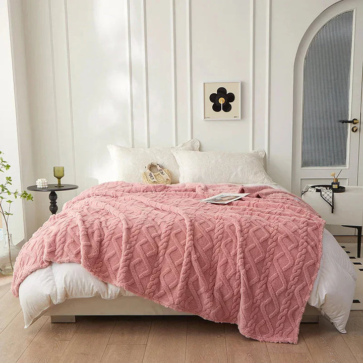 Dwustronny Gruby Wełniany Koc - CozyLuxe-Różowy-70x100cm-Trend Polska