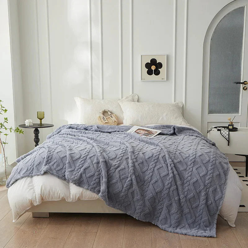 Dwustronny Gruby Wełniany Koc - CozyLuxe-Szary-70x100cm-Trend Polska