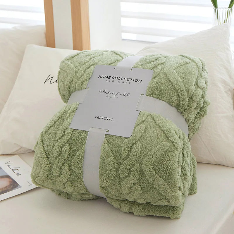 Dwustronny Gruby Wełniany Koc - CozyLuxe-Zielony-70x100cm-Trend Polska