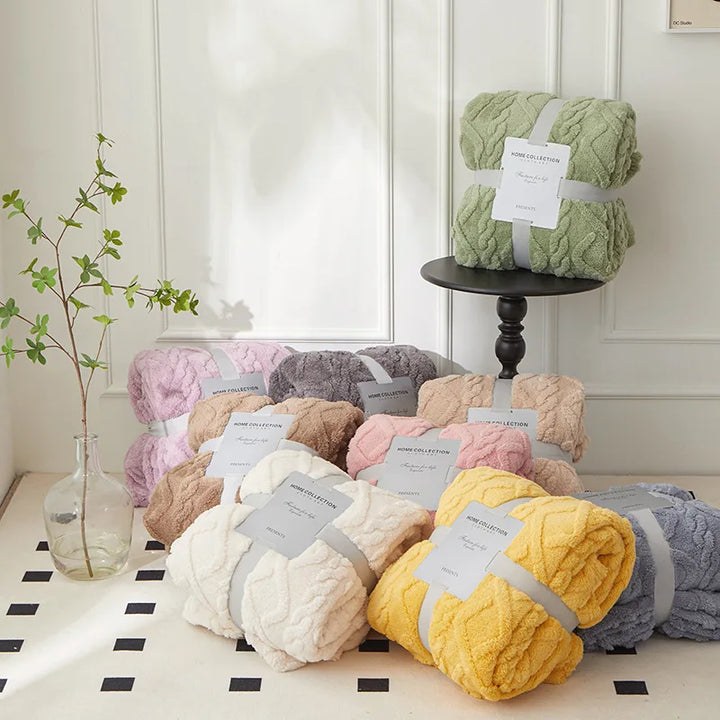 Dwustronny Gruby Wełniany Koc - CozyLuxe-Zielony-70x100cm-Trend Polska
