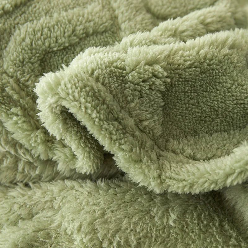 Dwustronny Gruby Wełniany Koc - CozyLuxe-Zielony-70x100cm-Trend Polska
