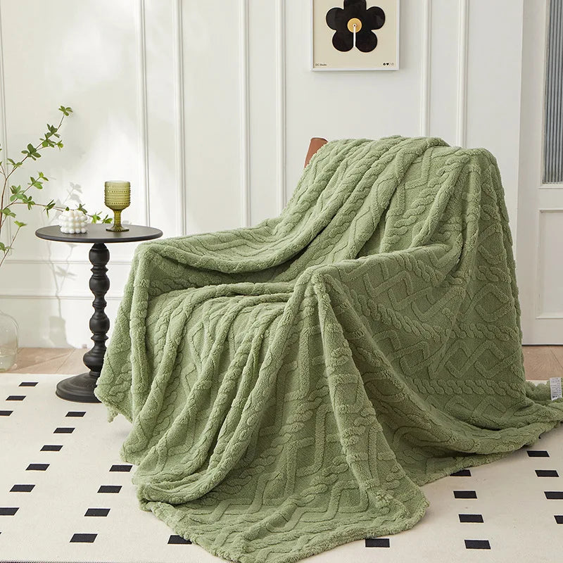 Dwustronny Gruby Wełniany Koc - CozyLuxe-Zielony-70x100cm-Trend Polska