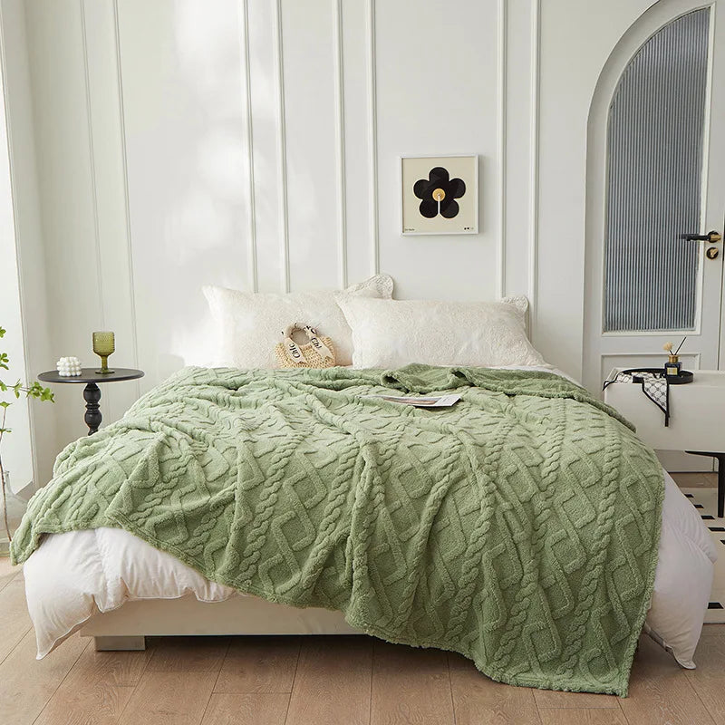 Dwustronny Gruby Wełniany Koc - CozyLuxe-Zielony-70x100cm-Trend Polska