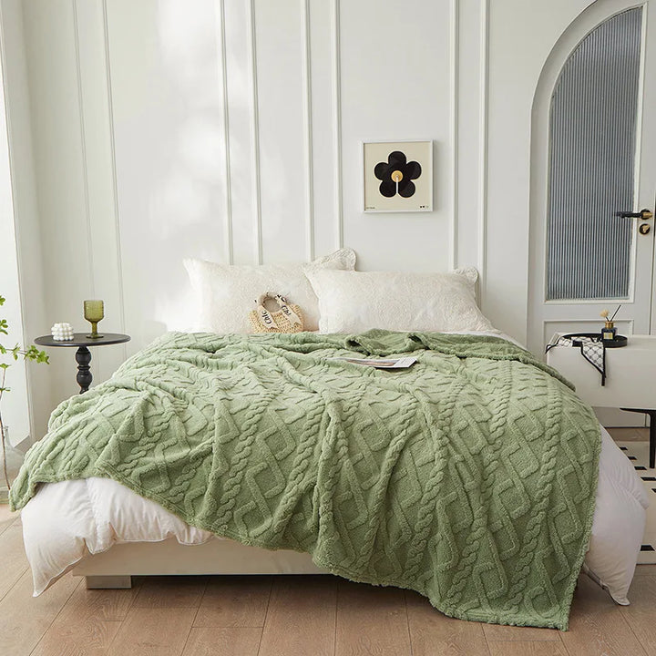 Dwustronny Gruby Wełniany Koc - CozyLuxe-Zielony-70x100cm-Trend Polska