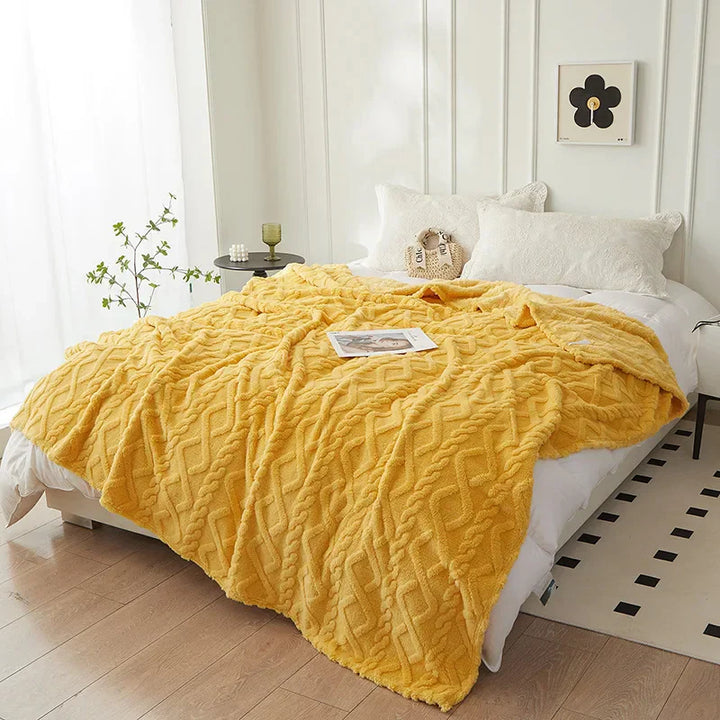 Dwustronny Gruby Wełniany Koc - CozyLuxe-Żółty-70x100cm-Trend Polska