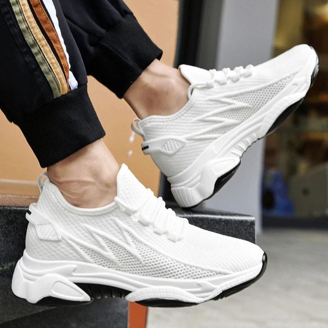 Dyskret zwiększające męskie sneakersy z stylem – MaxLift Boost-Biały+10CM-37-Trend Polska