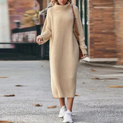 Dzianinowa sukienka z kołnierzem dla komfortu i stylu - Liora-Beżowy-S-Trend Polska