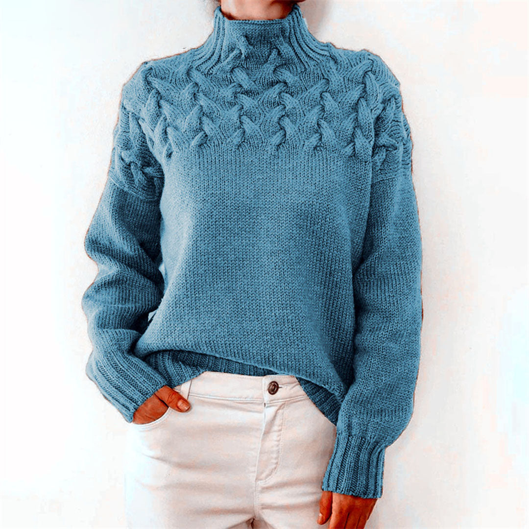 Dzianinowy sweter damski - Isabelle-Jasnoniebieski-S-Trend Polska